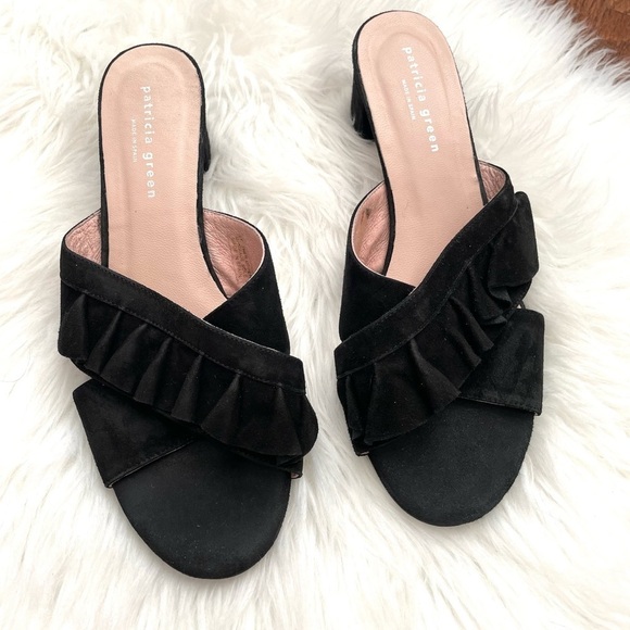 Patricia Green Black Suede Ruffle Sandals - Picture 2 of 8